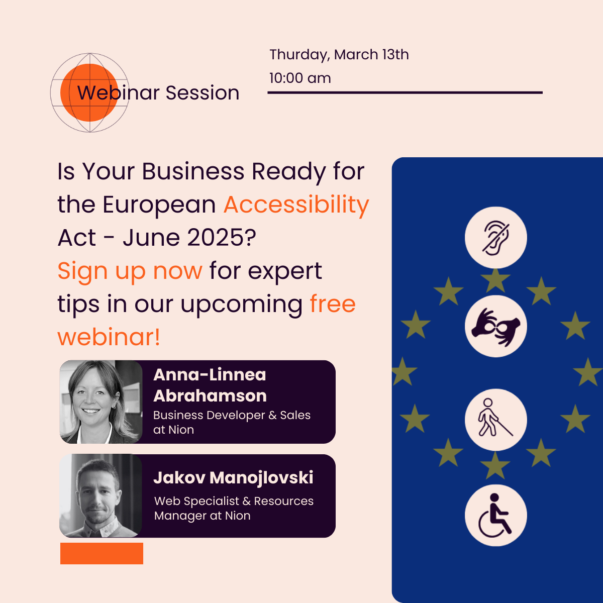 Poster of the Webinar on EAA guidelines by Anna-Linnea and Jakov.